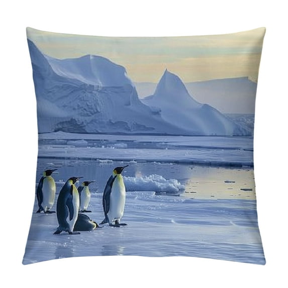 Orinice Penguins Ice Floes Graphic Decorative Cushion Throw Pillow Cover for Home Couch Living Room Bed Sofa - Winter Season High-quality 1PC 22x22in