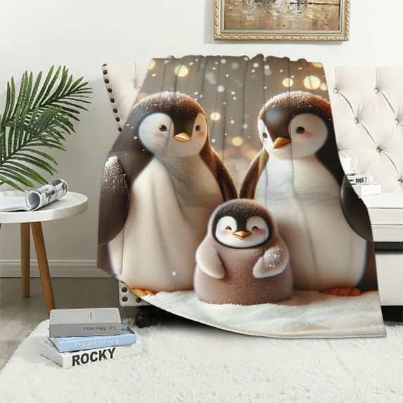 Orinice Penguins Snow Winter Warm Lightweight Blanket Soft Fleece Blankets Throw Blanket Living Rooms Sofa Decor Cow Gifts Blanket All Seasons Super Soft Blanket for All Seasons Christmas