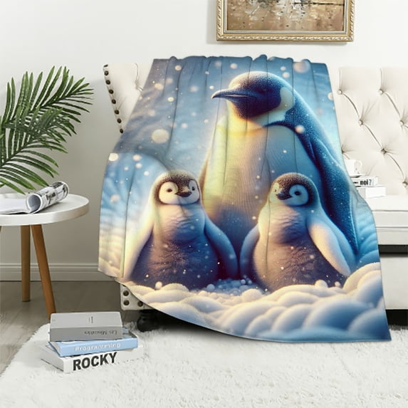 Orinice Penguins Snowflakes Family Warm Lightweight Blanket Soft Fleece Blankets All Seasons Sofa Decor Cow Gifts Blanket 40x50in