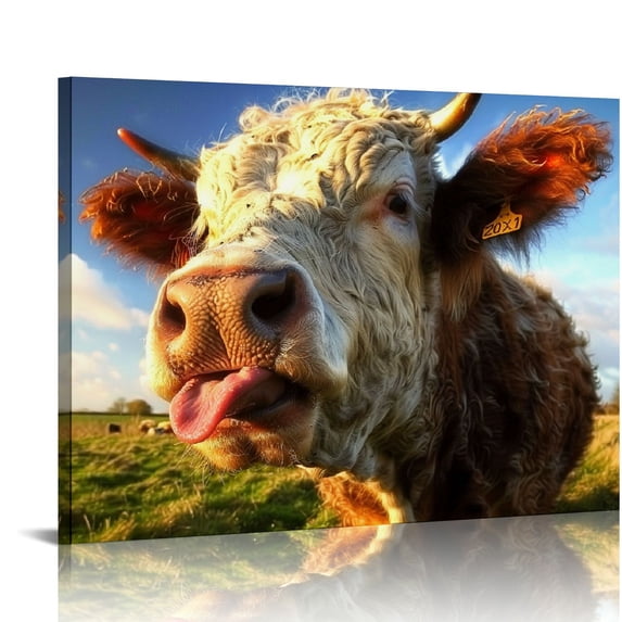 Orinice Photography Animal Composition Cow Lick Cattle Head Art Print Framed Poster Wall Decor 20x16in