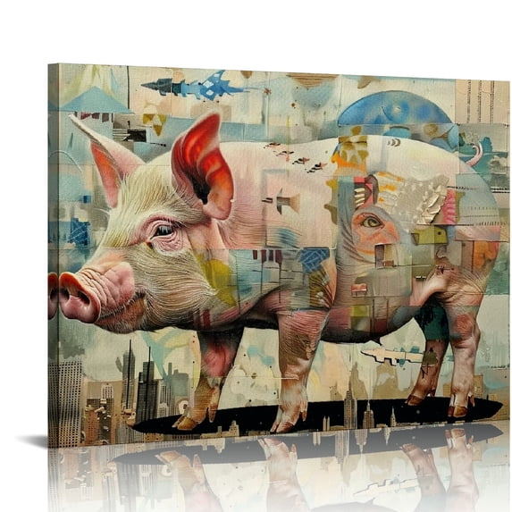 Orinice Pig Canvas Art Farmhouse Wall Decor, Pig Print Pig Wall Art Fine Art Canvas, Farm Animals Artwork Animal, Funny Pig Home Decor, Wall Art Canvas, Canvas Prints 20x16in