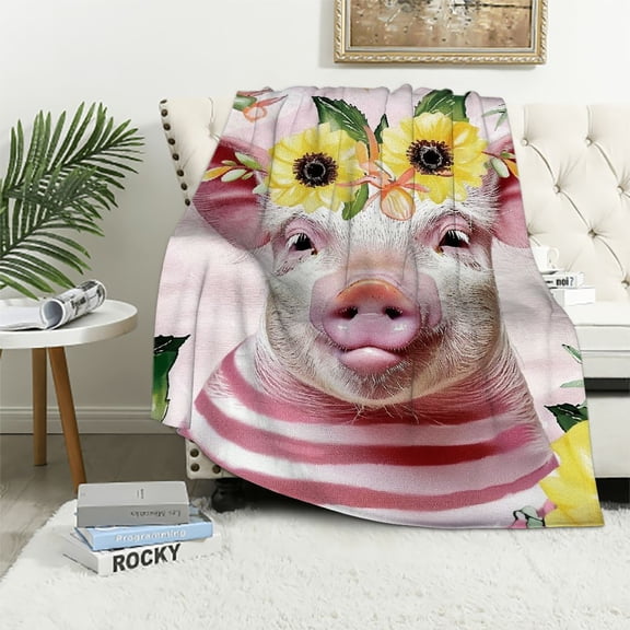 Orinice Pig Flowers Quote Warm Lightweight Blanket Soft Fleece Blankets for All Seasons - Decorative Throw Blanket for Living Rooms, Sofa, Office - Multiple Sizes Available 40x50in