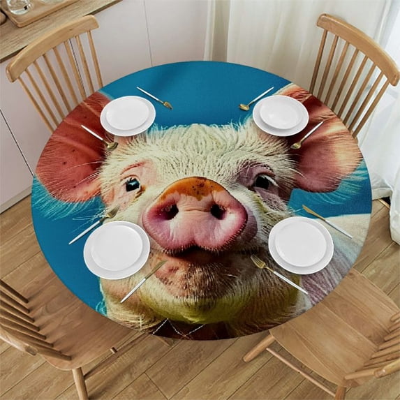 Orinice Pig Theme Round Table Cover Stain Resistant Washable Indoor Outdoor Tablecloth Kitchen Dining Wedding Parties 100% Polyester Fiber 31-35