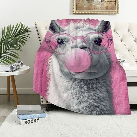 Orinice Pink Llama with Glasses Blanket Gifts for Women, Llama Flannel Blanket, Soft Warm Lightweight Throw Blankets for Bed Couch Home Travel Llama Decor 40x50in