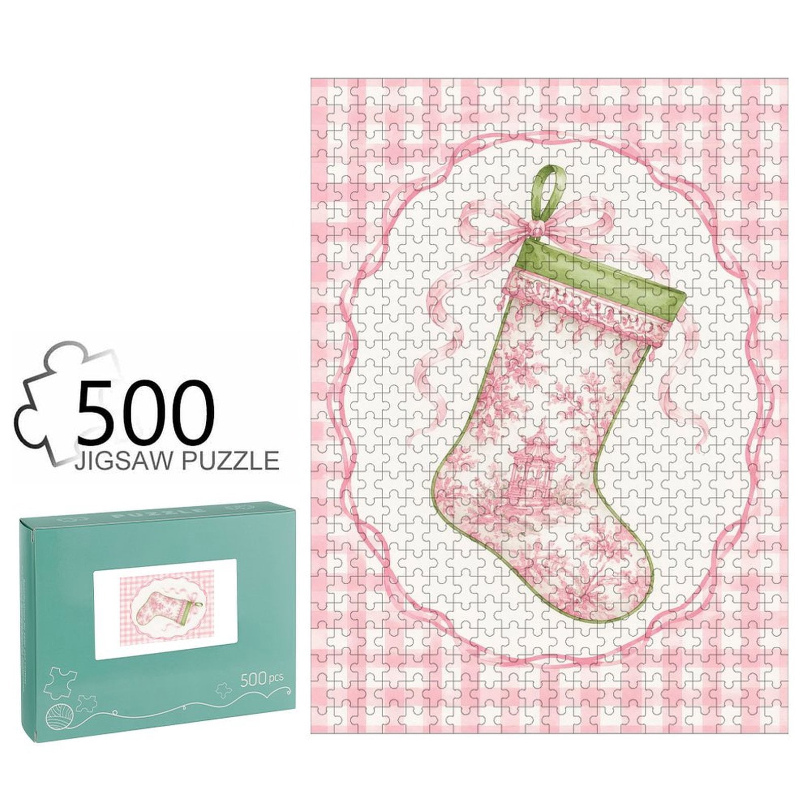 Orinice Pink Toile Stocking Gingham Jigsaw Puzzle for Adults ...