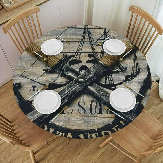 Orinice Pirate Round Table Cover Stain Resistant Washable Indoor Outdoor Tablecloth Kitchen Dining Wedding Parties Waterproof 100% Polyester Fiber 46-50