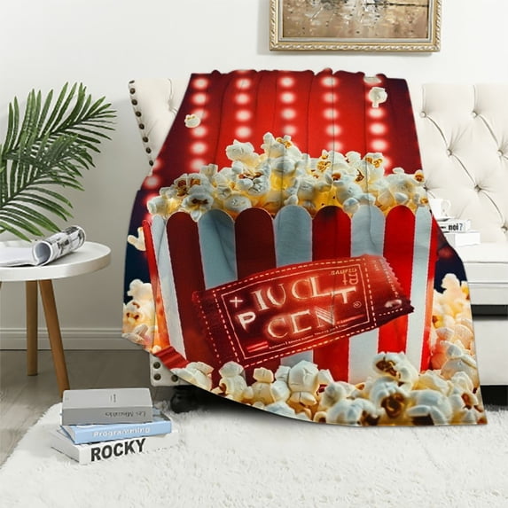 Orinice Popcorn Movie Claps Cinema Warm Lightweight Blanket Soft Fleece Blankets 3 Sizes All Seasons Flannel Material 60x80in
