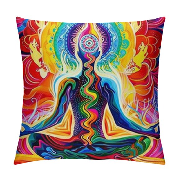Orinice Psychedelic Art Graphic Decorative Cushion Throw Pillow Cover for Home Bedroom Living Room 12x12in