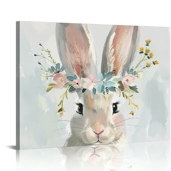 Orinice Rabbit Floral Crown Beatrix Potter Fine Art Aesthetic Poster & Print Wall Painting for Home Decor - Ready to Hang Canvas Wall Art for Living Room Bedroom Office 20x16in