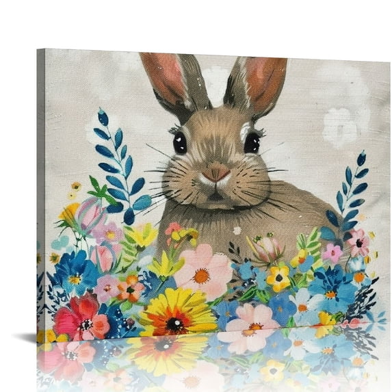 Orinice Rabbit Flowers Whimsical Fine Art Aesthetic Poster & Print Wall Painting for Home Decor - Set of 4 Unframed Canvas Prints 20x16in