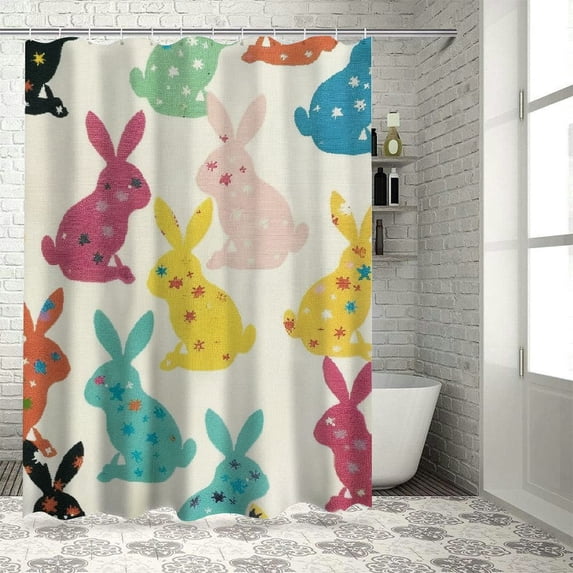 Orinice Rabbits Bathroom Decor Set Colorful Luxurious Graphic Print Polyester Fabric Fashion Shower Curtain with Hooks 60x72