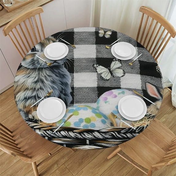 Orinice Rabbits Eggs Butterflies Round Table Cover Stain Resistant Washable Indoor Outdoor Tablecloth Kitchen Dining Wedding Parties Outdoor Fitted 100% Polyester Fiber 31-35