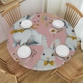 thumbnail image 1 of Orinice Rabbits Flowers Bow Tie Round Table Cover Stain Resistant Washable Indoor Outdoor Tablecloth Kitchen Dining Wedding Parties Waterproof 100% Polyester Fiber 42-46, 1 of 8