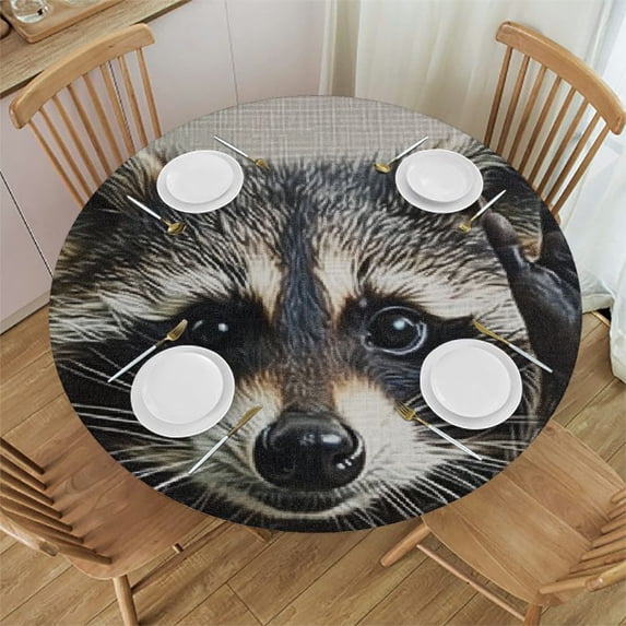 Orinice Raccoon Round Tablecloth Stain Resistant and Washable for Indoor Outdoor Kitchen Dining Wedding Parties 100% Polyester Fiber 54-58