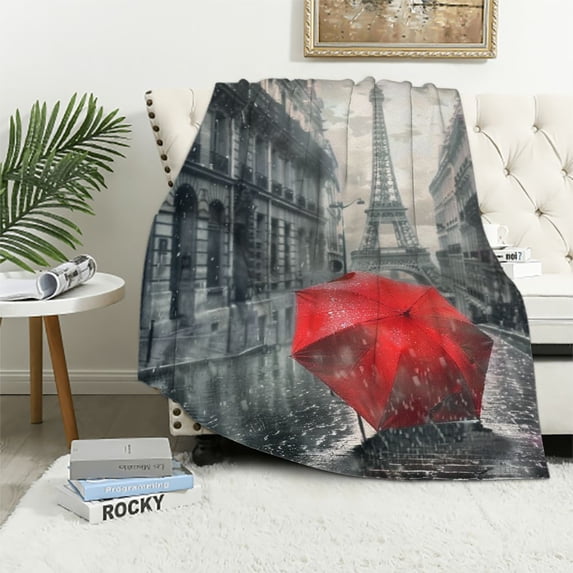 Orinice Rain Umbrella Eiffel Tower Warm Lightweight Blanket Soft Fleece Blankets for All Seasons - Living Room Sofa Decor Cow Gifts Blanket, Multiple Sizes Available 50x60in