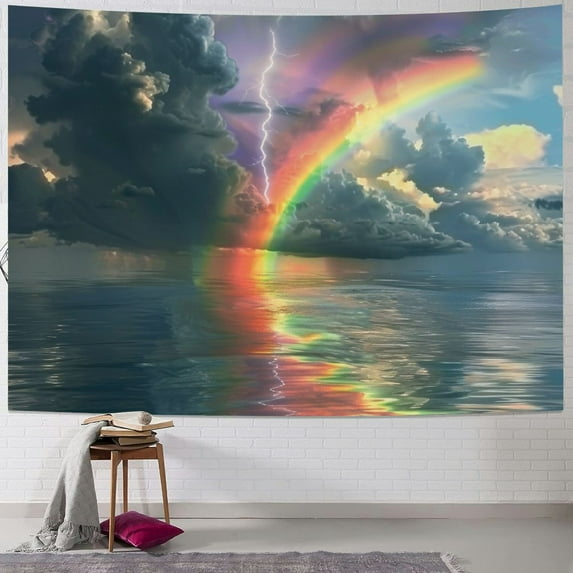 Orinice Rainbow Lightning Bolt Ocean Tapestry Wall Hanging Unique Style Graphic Tapestries Home Decor for Living Room Bedroom Apartment Farmhouse Dorm 60x50inch
