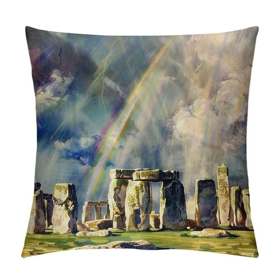 Orinice Rainbow Stonehenge Field Graphic Decorative Cushion Throw Pillow Cover for Home Couch Living Room Bed Sofa 1PC Set 24x24in