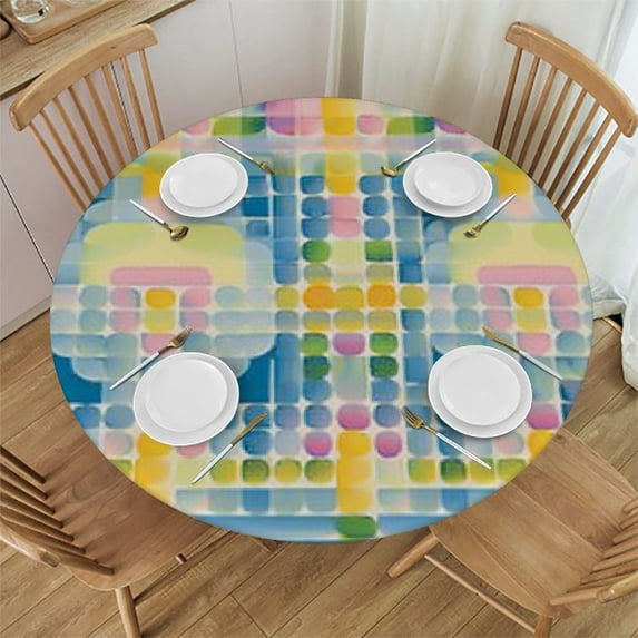 Orinice Rainbow Stripes Round Table Cover Stain Resistant Washable Indoor Outdoor Tablecloth Kitchen Dining Wedding Parties 100% Polyester Fiber 42-46