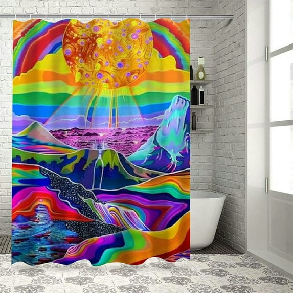 Orinice Rainbow Sun Psychedelic Art Bathroom Decor Set with Hooks 100% Polyester Fabric Shower Curtain Set 36x72
