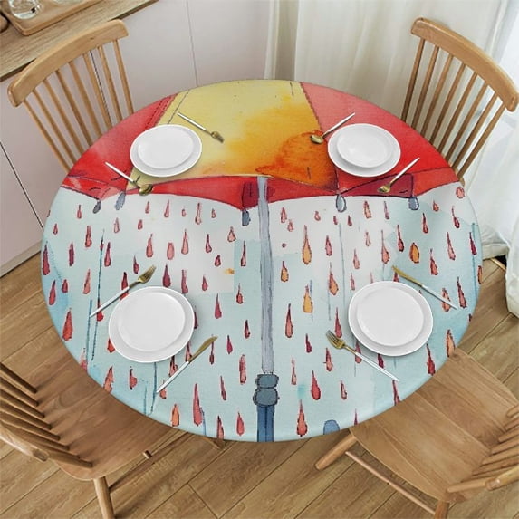 Orinice Rainy Day Round Table Cover Stain Resistant Washable 100% Polyester Fiber Perfect for Indoor Outdoor Kitchen Dining Wedding Parties Tablecloth 31-35