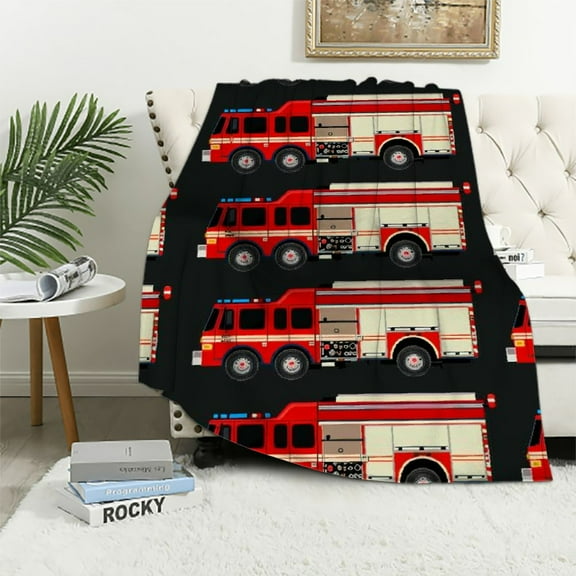 Orinice Red Fire Truck Rescue Emergency Truck Lightweight Flannel Fleece Blanket Quilt Machine Washable Blankets for Home Office 50"x40" for Kids 40x50in