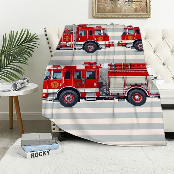 Orinice Red Fire Truck Rescue Emergency Truck Lightweight Flannel Fleece Blanket Quilt Machine Washable Blankets for Home Office 40x50in
