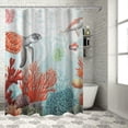 thumbnail image 1 of Orinice  Red Orange Teal Nautical Coastal Shower Curtain Set - Standard Summer Beach Bathtub Curtain with 12 Hooks, Sea Turtle Coral Waterproof Fabric Stall Shower Curtains for Bathroom 69x72, 1 of 7