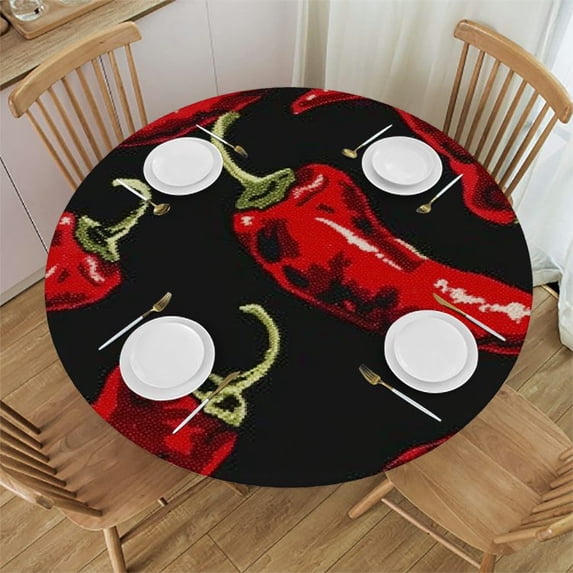Orinice Red Peppers Round Table Cover Stain Resistant Washable Indoor Outdoor Tablecloth Kitchen Dining Wedding Parties 100% Polyester Fiber 42-46