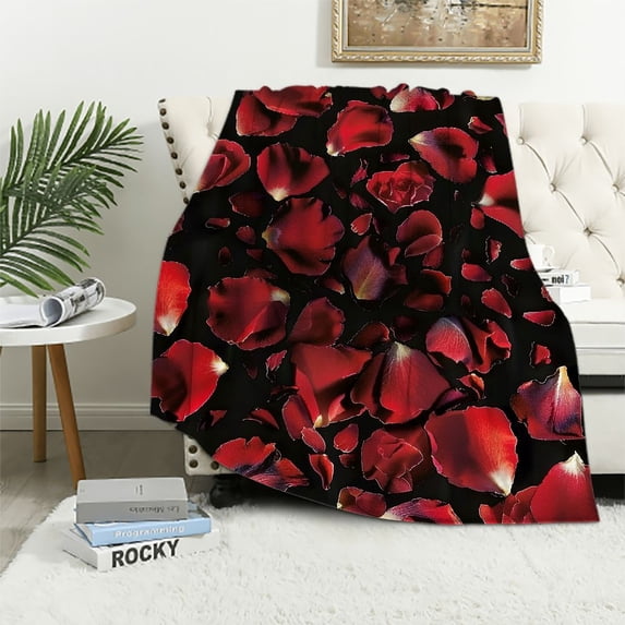 Orinice Red Rose Blanket Romantic Vintage Burgundy Petal Flower Super Soft Bedding Fleece Throw Blanket Microfiber Flannel Blankets Couch Sofa Warm Lightweight for Boys Girls 60x80in