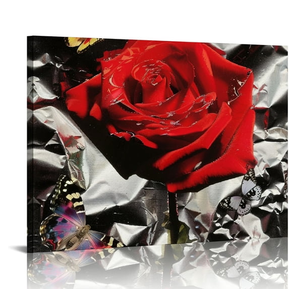 Orinice Red Rose Butterflies Fine Art Aesthetic Poster Print Wall Painting for Bedroom Kitchen Office Farmhouse Bathroom Decor 20x16in