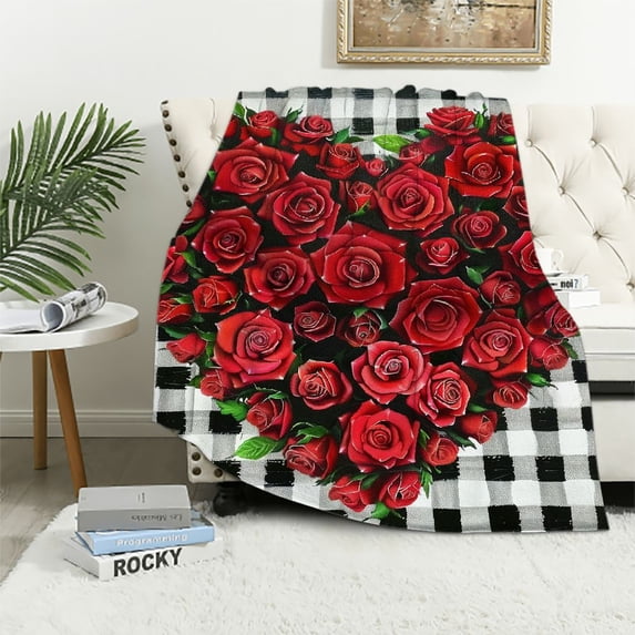 Orinice Red Roses Warm Lightweight Blanket Soft Fleece Throw Blanket for All Seasons - Multiple Sizes Available 50x60in