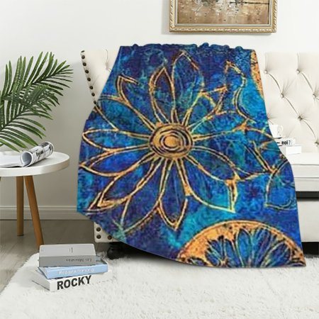 Orinice Retro Design Bohu Gold Mandala Fleece Blanket Comfort Warmth Soft Cozy Easy Care Bed Throw Blanket for Living Room/Bedroom All Season,Gift 40x50in