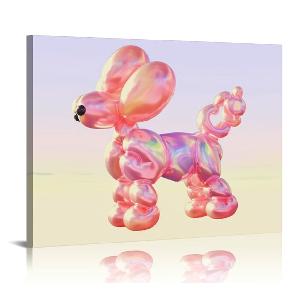 Orinice Retro Euphoria Canvas Wall Art,Minimalist Trendy Preppy Retro Abstract Aura Gradient Poster Holographic Dog Balloon Funky Playful Pink Print,Girls Teen Room Decor,Baby Bedroom 20x16in