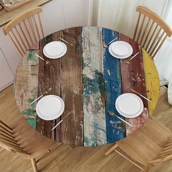 Orinice Rich Colors Abstract Round Table Cover Stain Resistant Washable Indoor Outdoor Tablecloth Kitchen Dining Wedding Parties 100% Polyester Fiber 42-46