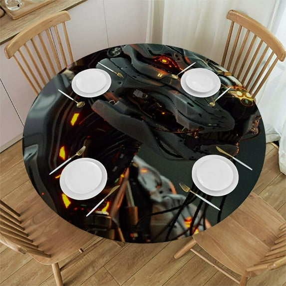 Orinice Robot Dog Cyberpunk Art Round Table Cover Stain Resistant Washable Indoor Outdoor Tablecloth Kitchen Dining Wedding Parties Picnic Farmhouse 100% Polyester Fiber 54-58
