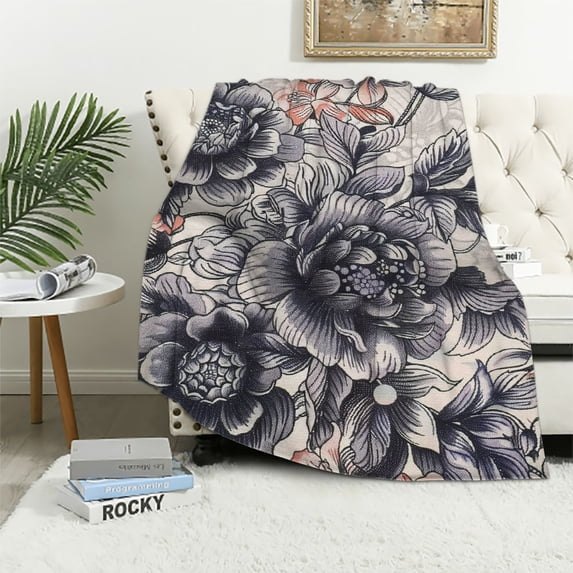 Orinice Rococo Design Warm Lightweight Blanket Soft Fleece Throw Blanket for All Seasons - Cow Gifts Blanket, Super Soft Flannel Material Blanket 60x80in