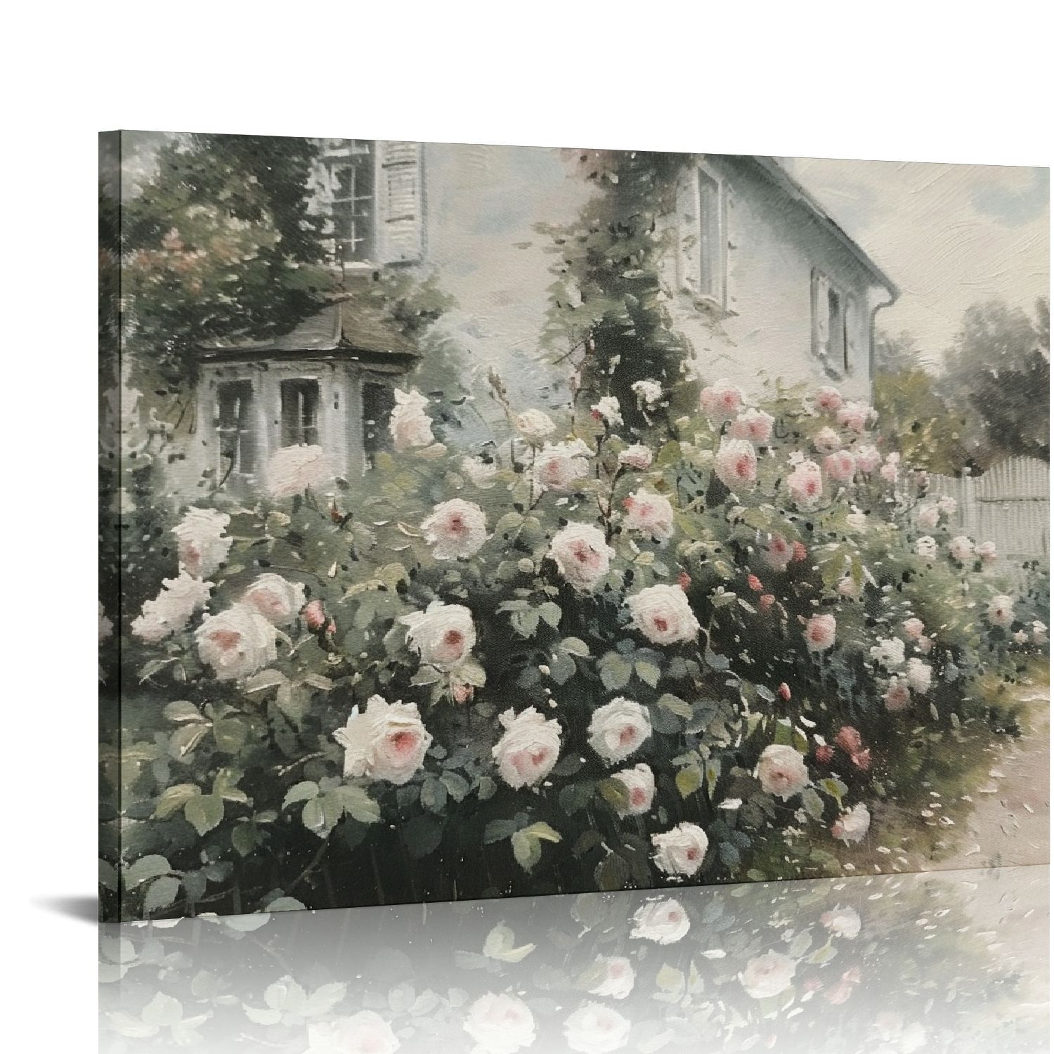 Orinice Rose Garden Wall Art, Summer Vintage Muted Print, Cottage Oil ...