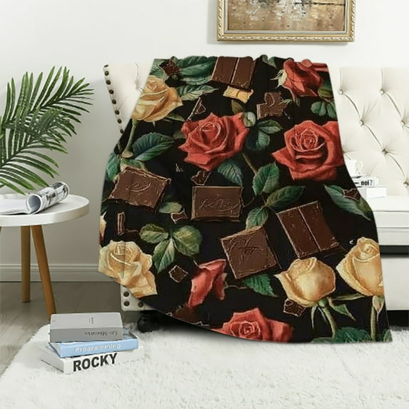 Orinice Rose & Chocolate Blanket | Soft Warm Fuzzy Lightweight Throw Blanket Perfect for Couch, Bed, Travel & Outdoor Use, Cozy Blankets for Adults Women Girls 40x50in
