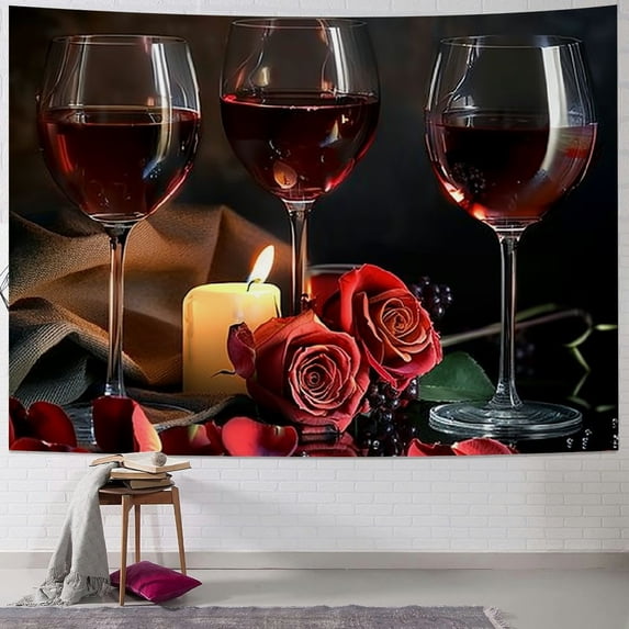 Orinice Roses Candles Wine Tapestry Wall Hanging Unique Style for Home Decor | Graphic Tapestries Living Room Bedroom Apartment | Farmhouse Dorm Wall Decoration 50x40inch