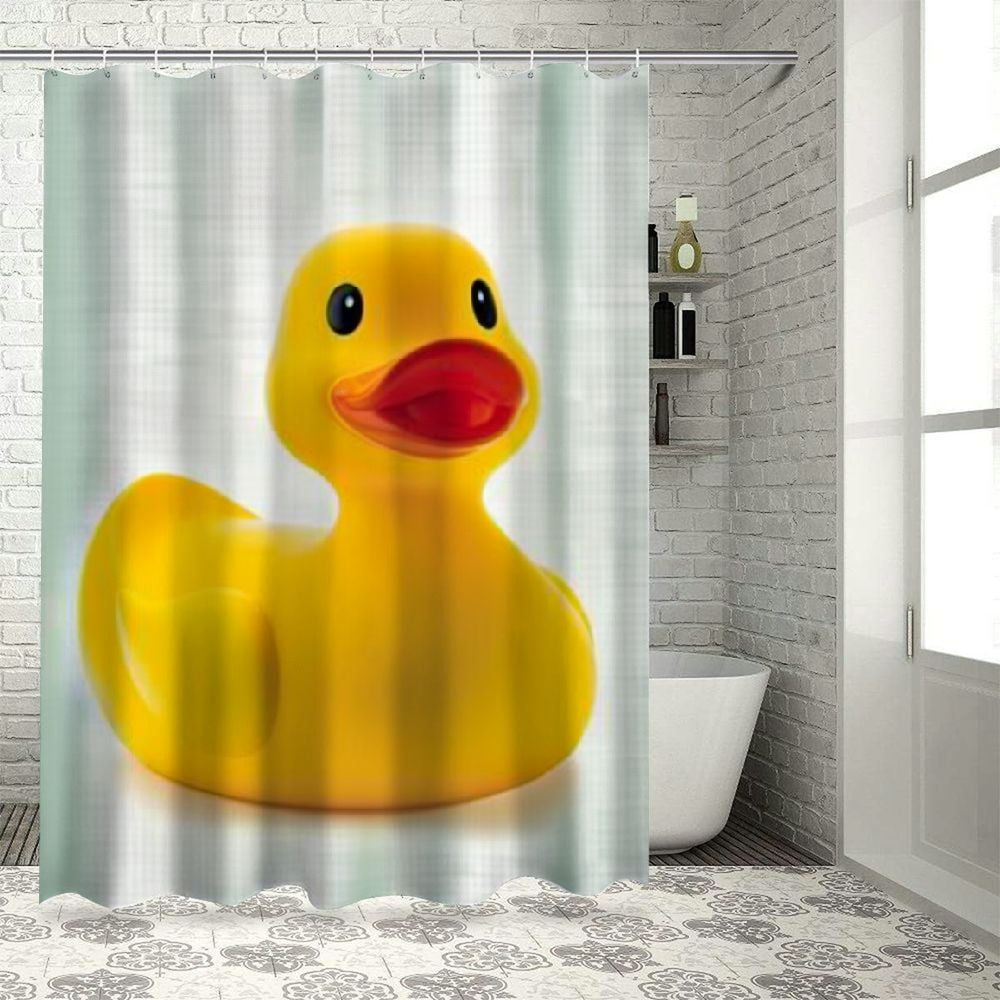 Orinice Rubber Duck Shower Curtain, Yellow Squeak Ducky Fun Bubble Bath