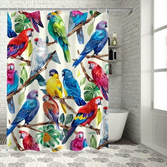 Orinice Rustic Bird Shower Curtain Set, Colorful Tropical Jungle Parrot Fabric Shower Curtain Bathroom Decoration with Hook Waterproof Washable 60x72