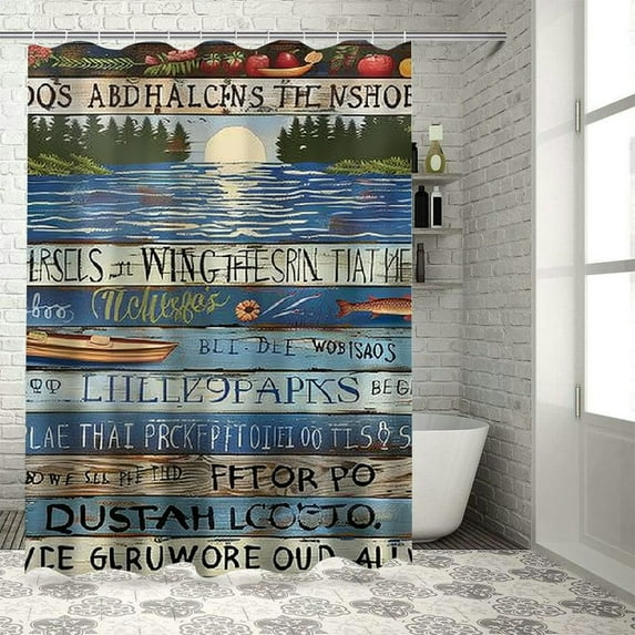Orinice Rustic Lake Rules Shower Curtain Farmhouse Brown Blue Vintage Barn Door Wooden Inspirational Quotes Cabin Lodge Camping Retro Bathroom Decor Fabric Curtain with Hooks 36x72