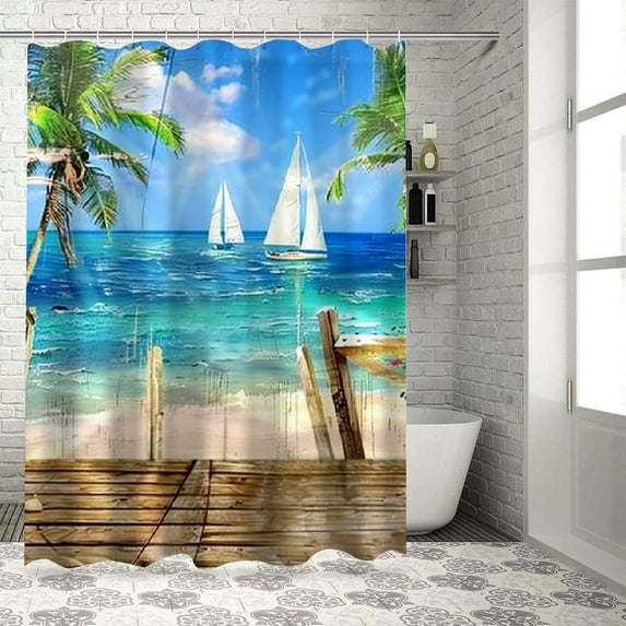 Orinice Sailboat Bathroom Decor Set with Hooks, Colorful Graphic Print Polyester Shower Curtain Set, 100% Polyester Fabric, Multi Size 69x72