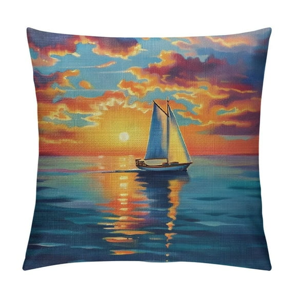 Orinice Sailboat Ocean Sunset Graphic Decorative Cushion Throw Pillow Cover Summer Printed 1PC 12x12in
