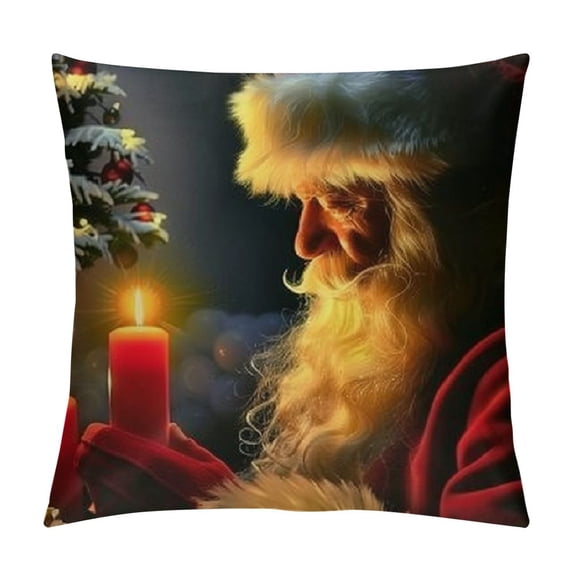 Orinice Santa Claus Candle Christmas Tree Graphic Decorative Throw Pillow Cover 1PC for Home Living Room Sofa Bed - Winter Pillow Case 12x12in