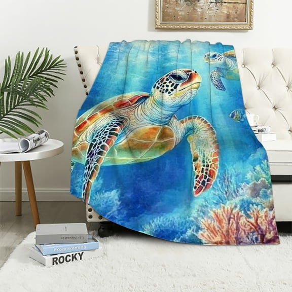 Orinice Sea Turtle Blanket Gifts for Women - Ocean Themed Nautical Landscape Throw for Kids Adults Men Bedroom Living Room Decor Soft Fuzzy Plush Birthday Christmas Lightweight Blanket 60x80in