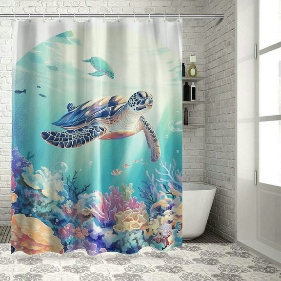 Orinice Sea Turtle Polyester Shower Curtain, 71" x 74" Waterproof