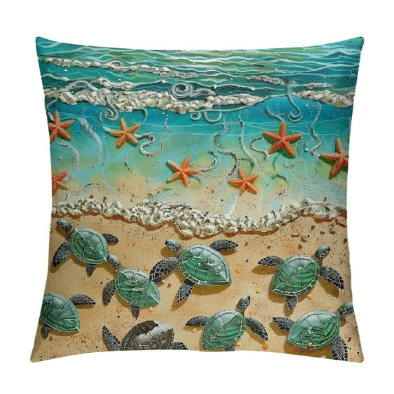 Orinice Sea Turtles Starfish Beach Graphic Decorative Throw Pillow Cover for Home Couch Living Room Bed Sofa, Summer Theme, Zipper Closure, 1PC 20x20in
