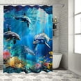 thumbnail image 1 of Orinice  Sea World Dolphin Shower Curtain Set Bathroom Shower Curtain Non-Slip Bath Mat Toilet Lid Cover Polyester Waterproof Bath Curtain and Rug Set, with 12 Hooks,  69x72, 1 of 7