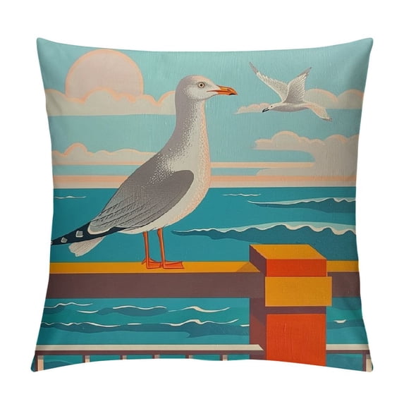 Orinice Seagull Graphic Decorative Cushion Throw Pillow Cover for Home Couch Living Room Bed Sofa 12x12in